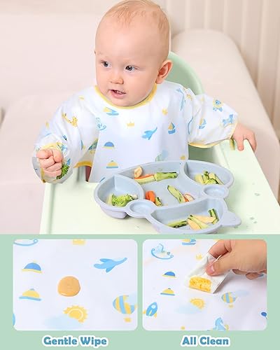 Miniatura 7 de Lictin Baby Bibs for Boys Girls - Long Sleeve Bib, Waterproof Toddler Bibs, 0-24 Months Neutral Baby Smock for Eating