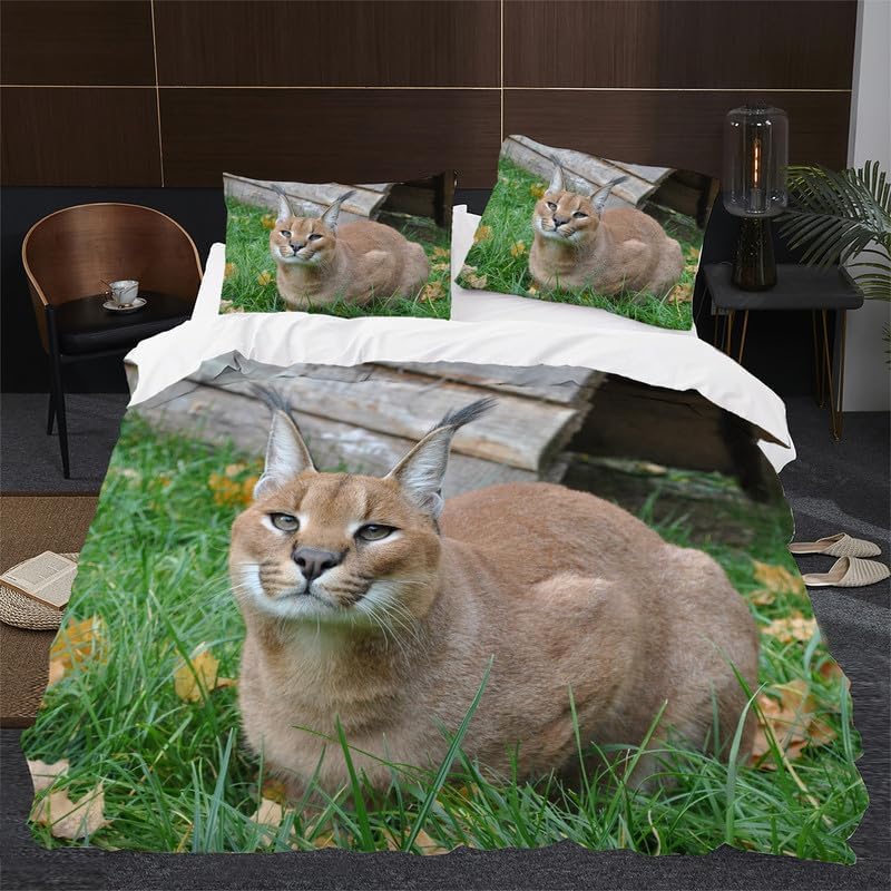 Green Big Floppa Twin Duvet Cover Animal Print Twin Bedding Sets Soft Microfiber Comforter Cover and 2 Pillow Shams 20"X26", Bed Set Duvet Covers