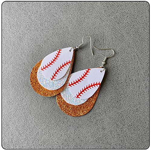 Baseball Faux Leather Earrings Lightweight Teardrop Earrings Sequin Dangle Earrings4