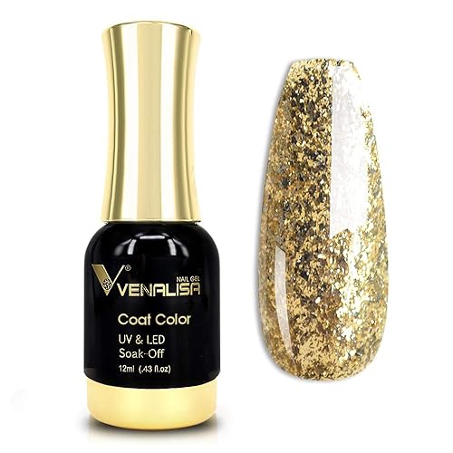 VENALISA Gel Nail Polish, 12ml Gold Glitter Color Soak Off
