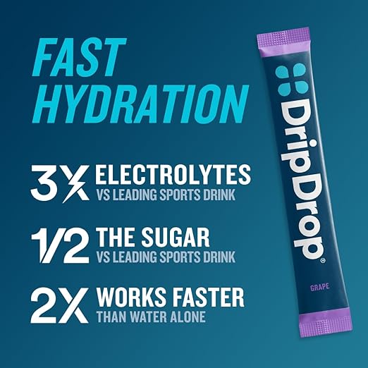 DripDrop Hydration Juicy Variety Pack Electrolyte Drink Mix Single-Serve Powder Packets- Grape, Fruit Punch, Strawberry Lemonade, Cherry - 32 Servings thumbnail 2
