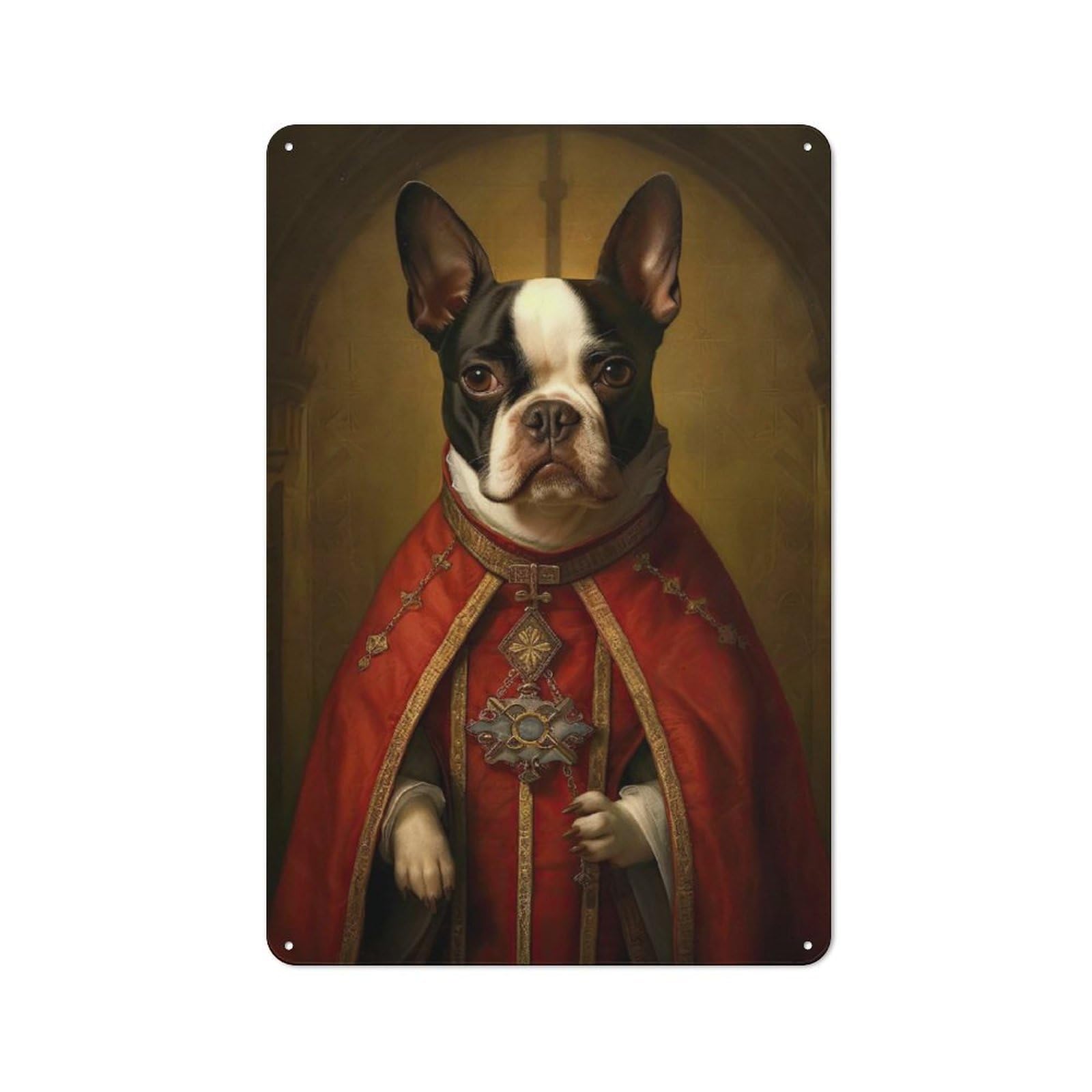 Office Metal Sign with Boston Terrier The Pope Design 30x20cm, Classic Study Room Decor for Office, Study, Studio Or Hallway
