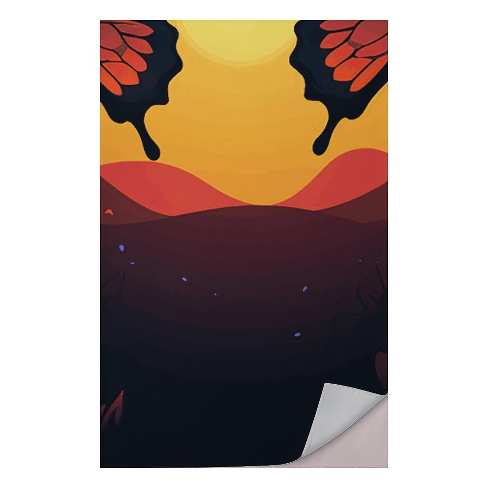 Serviette de yoga et piscine au motif papillons coucher du soleil