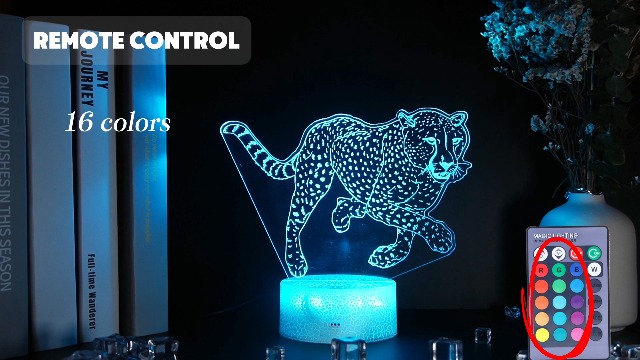 Image of Cheetah Night Light, 3D Illusion Lamp with 16 Color Changing Modes, Remote Control Timer and Dimmable, Kids Boys Girls Room Decoration, Holiday Xmas Gifts