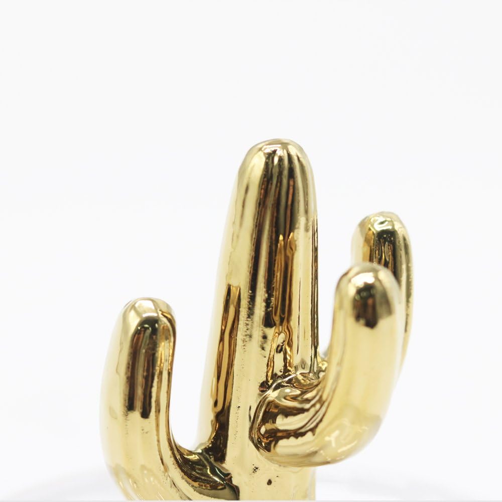 Purzest Ceramic Ring Holder Dish Home Decor Organizer,Cactus,Gold/Black