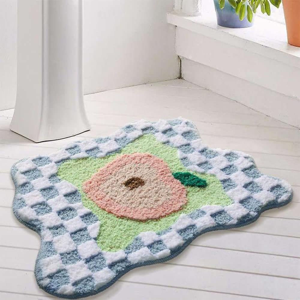 Tapis de salle de bain à carreaux pêche 41x61 cm antidérapant