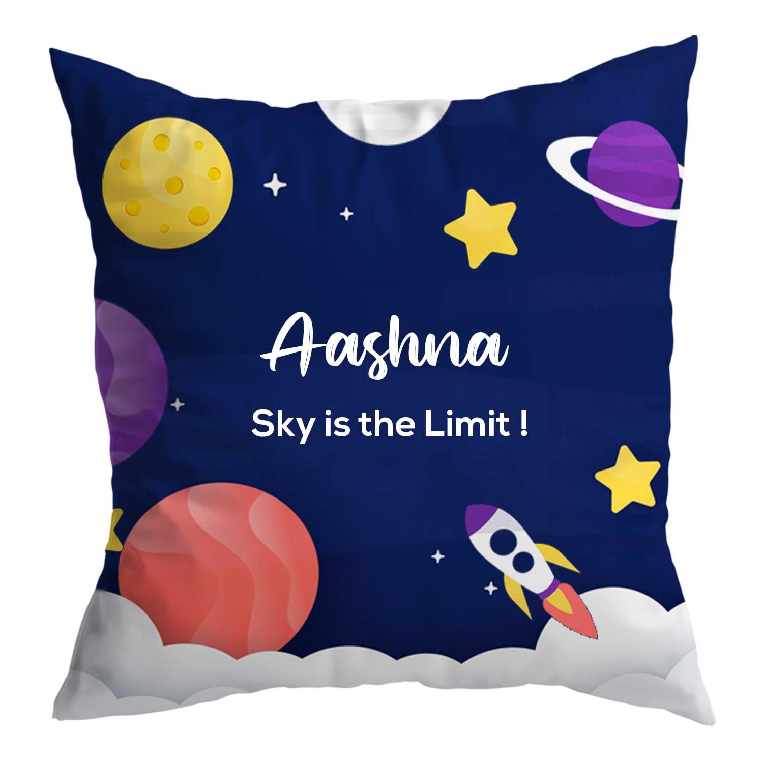 ASHVAH Aashna Name Space Theme Cushion/Pillow Cover with Filler - Best Birthday Gift for Daughter, Sister, Wife, Return Gifts for Kids - Size - 12 x 12 inches