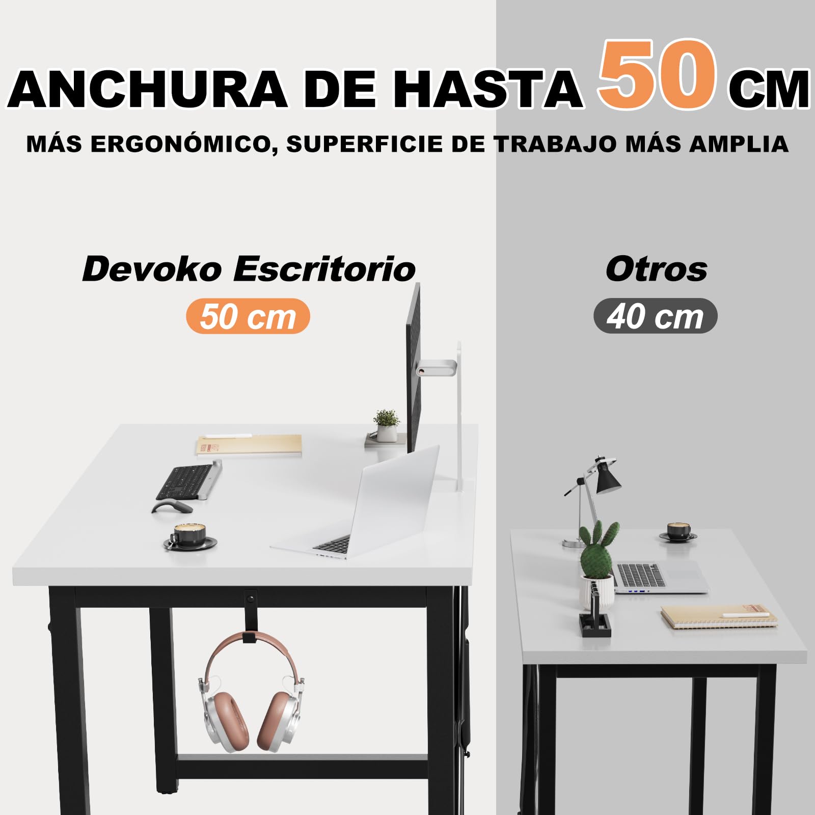 Devoko Escritorio pequeño para Ordenador, 100 x 50 x 73 cm Escritorio, Mesa de Oficina en casa, Escritorio para Ordenador portátil, Mesa de Diseño Industrial Blanco