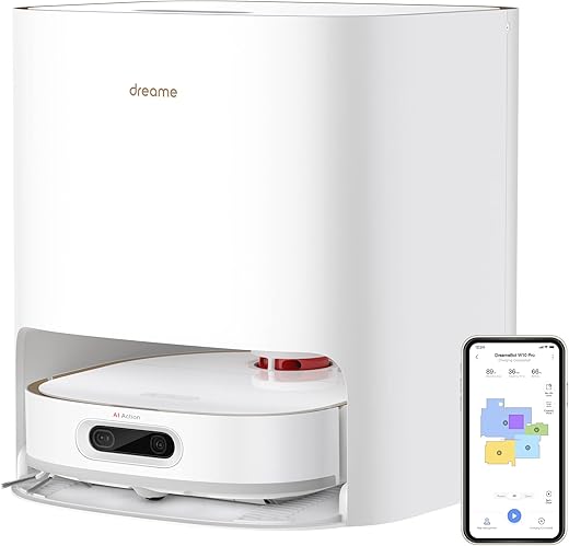 Dreame W10 Pro Saugroboter und Wischroboter mit automatischer Waschstation von Mopps, 4000 Pa Saugleistung, 3D Hinderniserkennung, benutzerdefinierter Kartierung, WiFi/APP/Alexa, Weiß