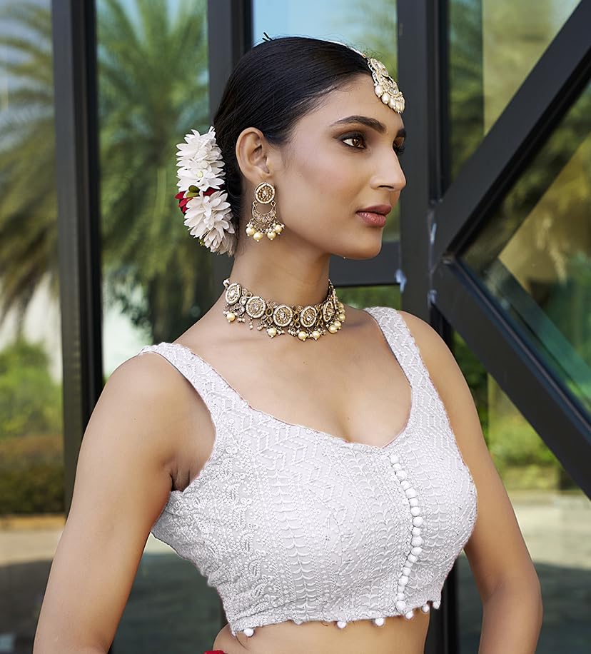 Image of Vihu Fashion Women's Readymade Fancy Potli Pattern Blouse Embroidery Lucknowi Work Sequence Work Indian Ethnic Designer Sleeveless Blouse Readymade Sweetheart Neck Blouse Women Blouse