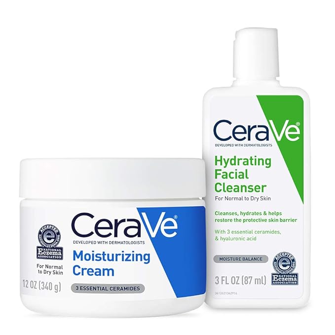 CeraVe Moisturizing Cream and Hydrating Face Wash Trial Combo | 12oz Cream + 3oz Travel Size Cleanser