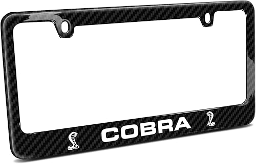 Marco de matrícula hecho para Ford Mustang Cobra con doble logotipo, color negro, fibra de carbono 3K, acabado brillante