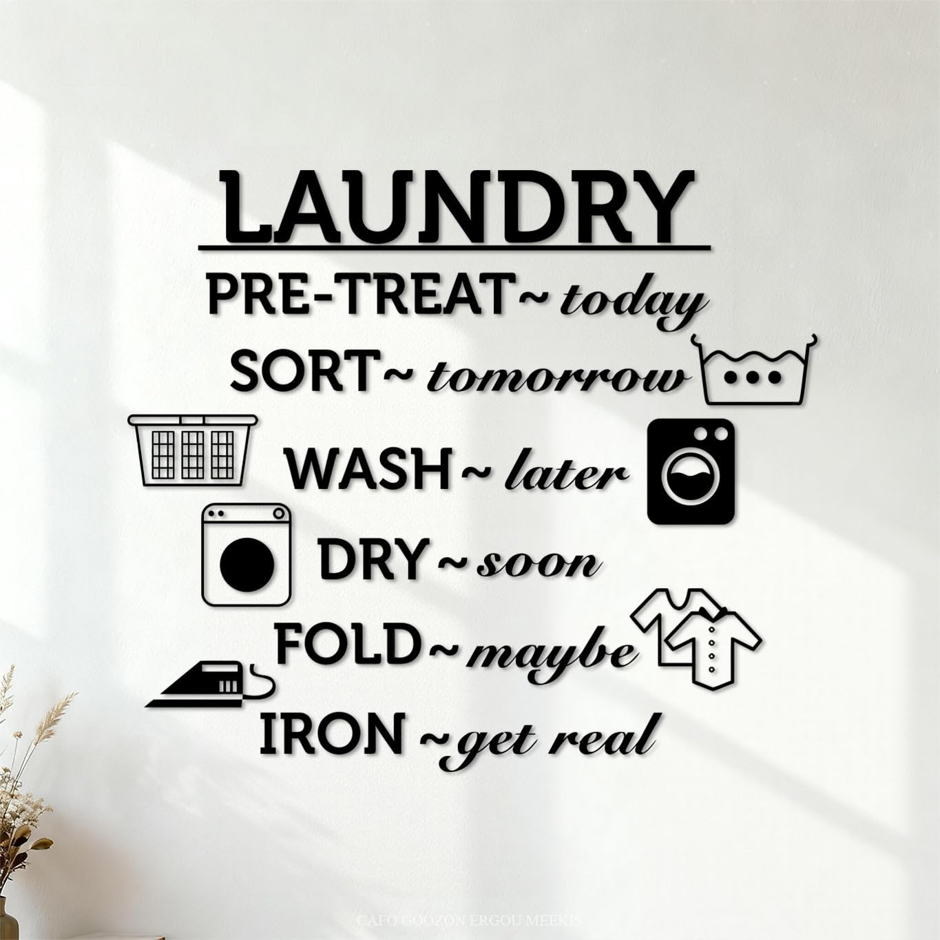 Vinyl Wall Stickers Laundry Dry Cleaning Folding Ironing Laundry 54.6x62.6cm Art Decoration Black