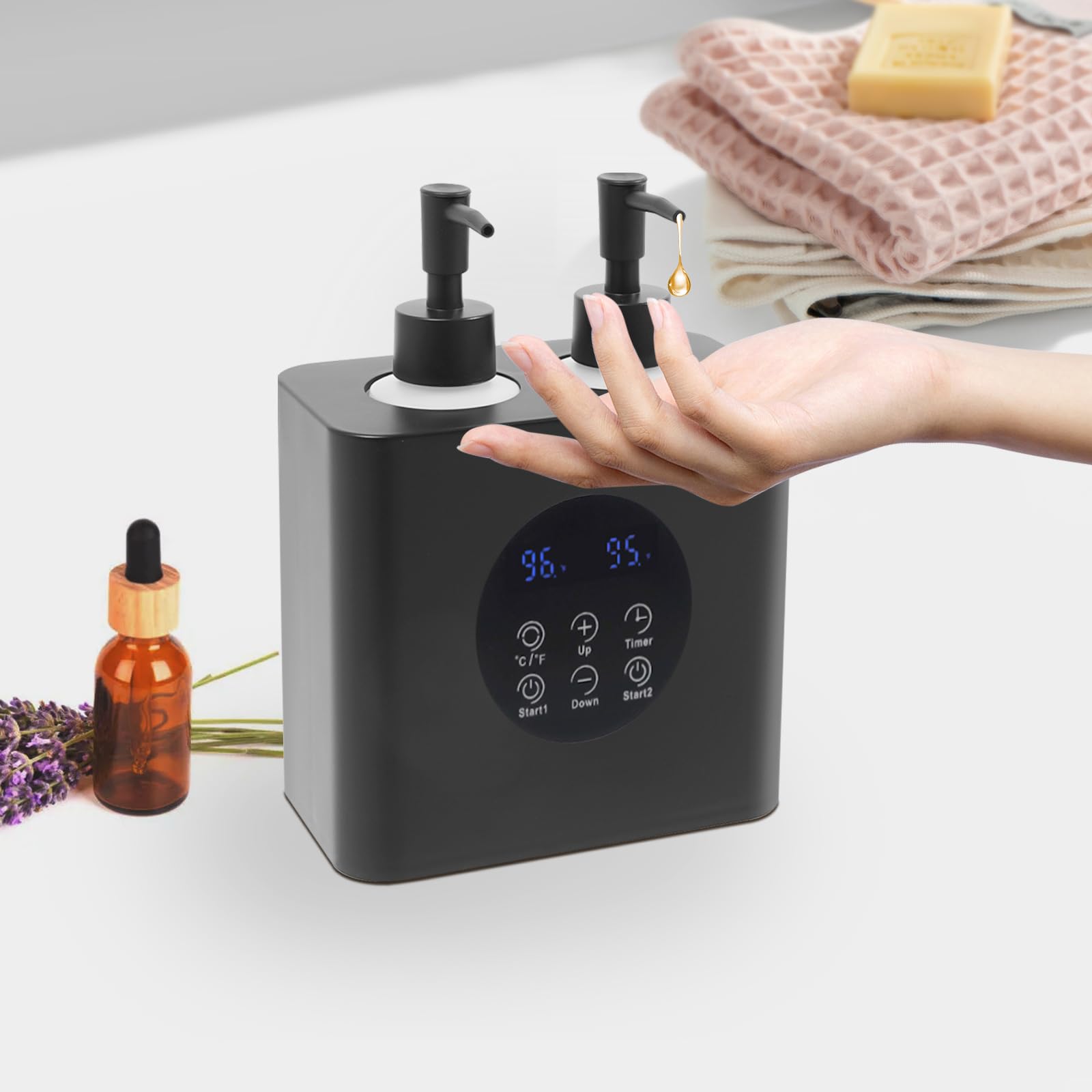 Calentador de aceite de masaje, calentador de aceite de masaje con 4 botellas de aceite esencial, calentador de aceite de masaje para aceite de masaje y aceites esenciales, loción eléctrica
