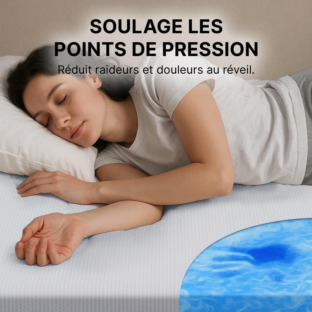 MKS Dream Comfort Surmatelas en Mousse à Mémoire de Forme 90x200 cm - 5 cm, Surmatelas Climatisé et Thermorégulateur H3, Housse Respirante au Confort