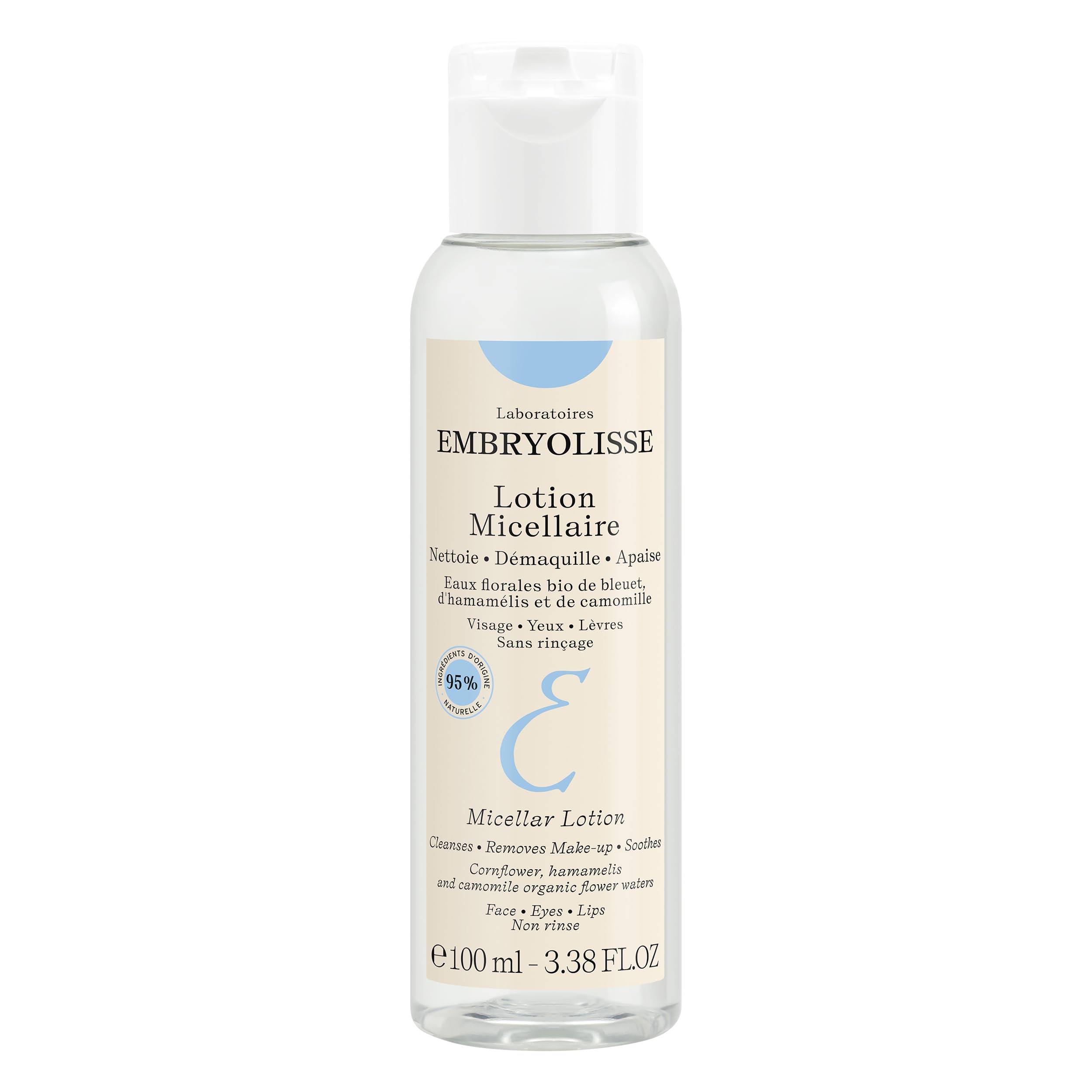 Embryolisse Micellar Lotion Makeup Remover for Sensitive Skin, Gentle Cleansing and Toning Floral Water with Chamomile, Cornflower & Witch Hazel, No-Rinse
