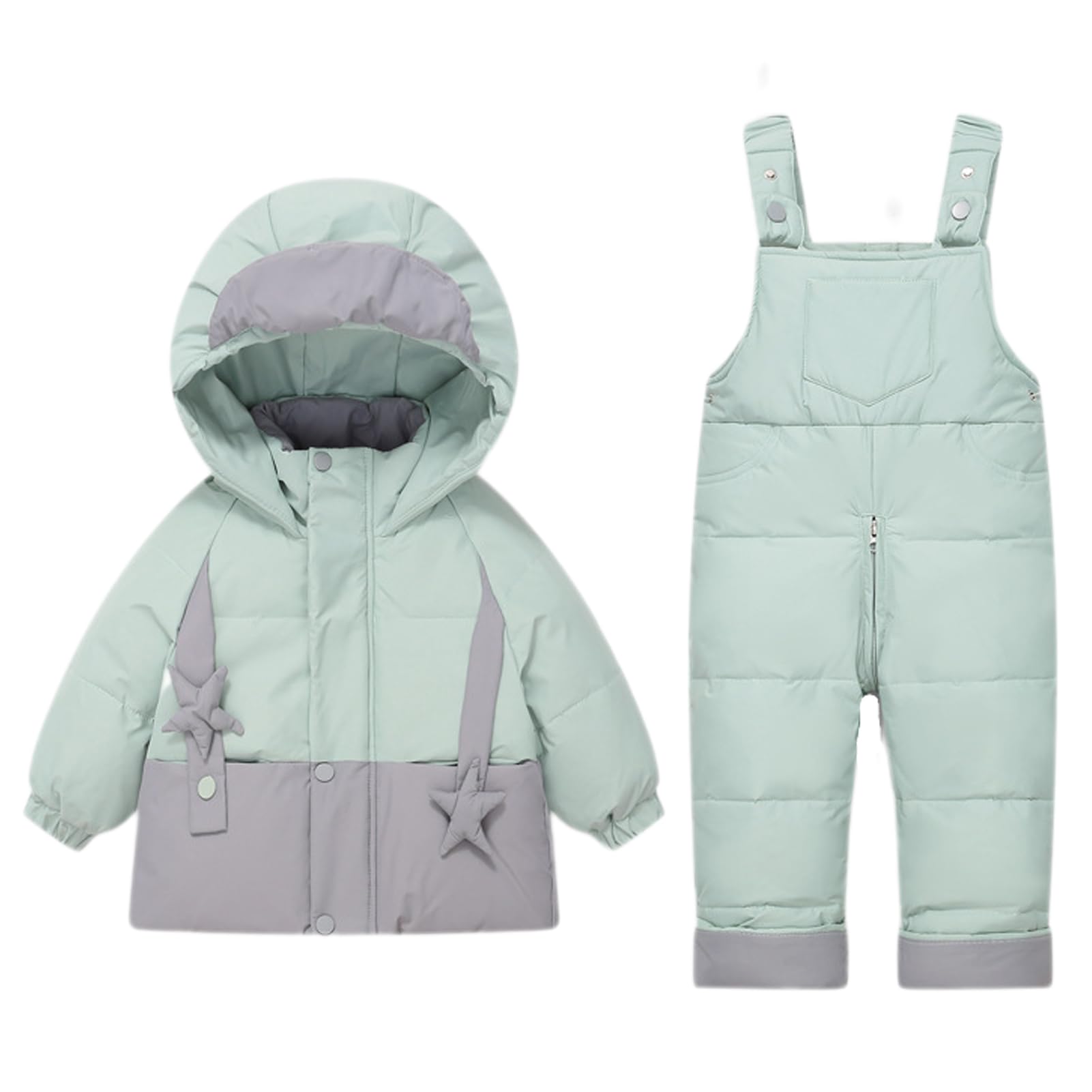 BRONG 2 Piezas Bebé Traje de Nieve Invierno Niños Encapuchado Abajo Abrigo con Nieve Pantalones con Peto Impermeable Cremallera Trajes de Esquí Atuendo Colocar