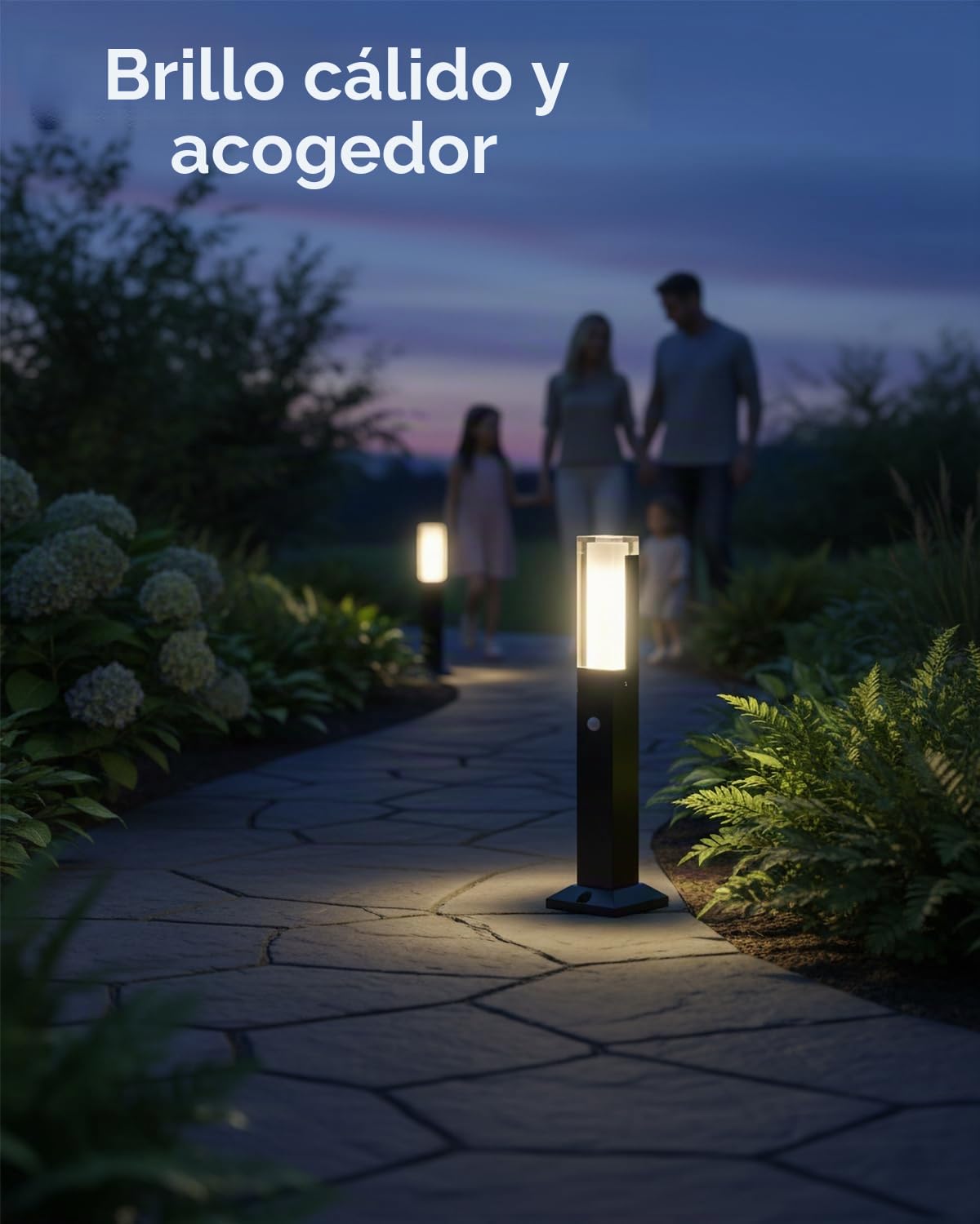 Farolas de Exterior Jardín con Sensor Movimiento, Baliza Exterior LED 220V, IP65, Aluminio, Luz de Bolardo 40cm Lámpara Jardín Poste para Camino y Patio, 3000K, Negro