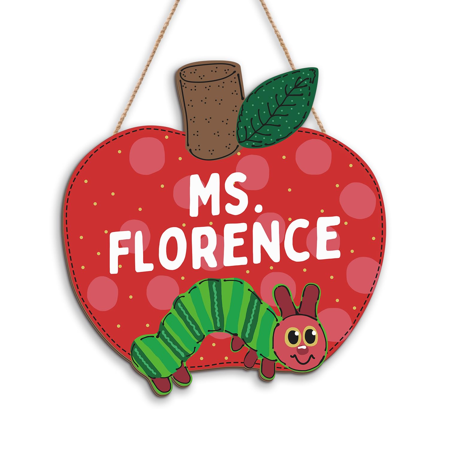 Personalized Apple with Caterpillar Shape Welcome Sign for Teacher Name Plaque, Apple Sign for Classroom Door Hanger, Teachers Welcome Plaque