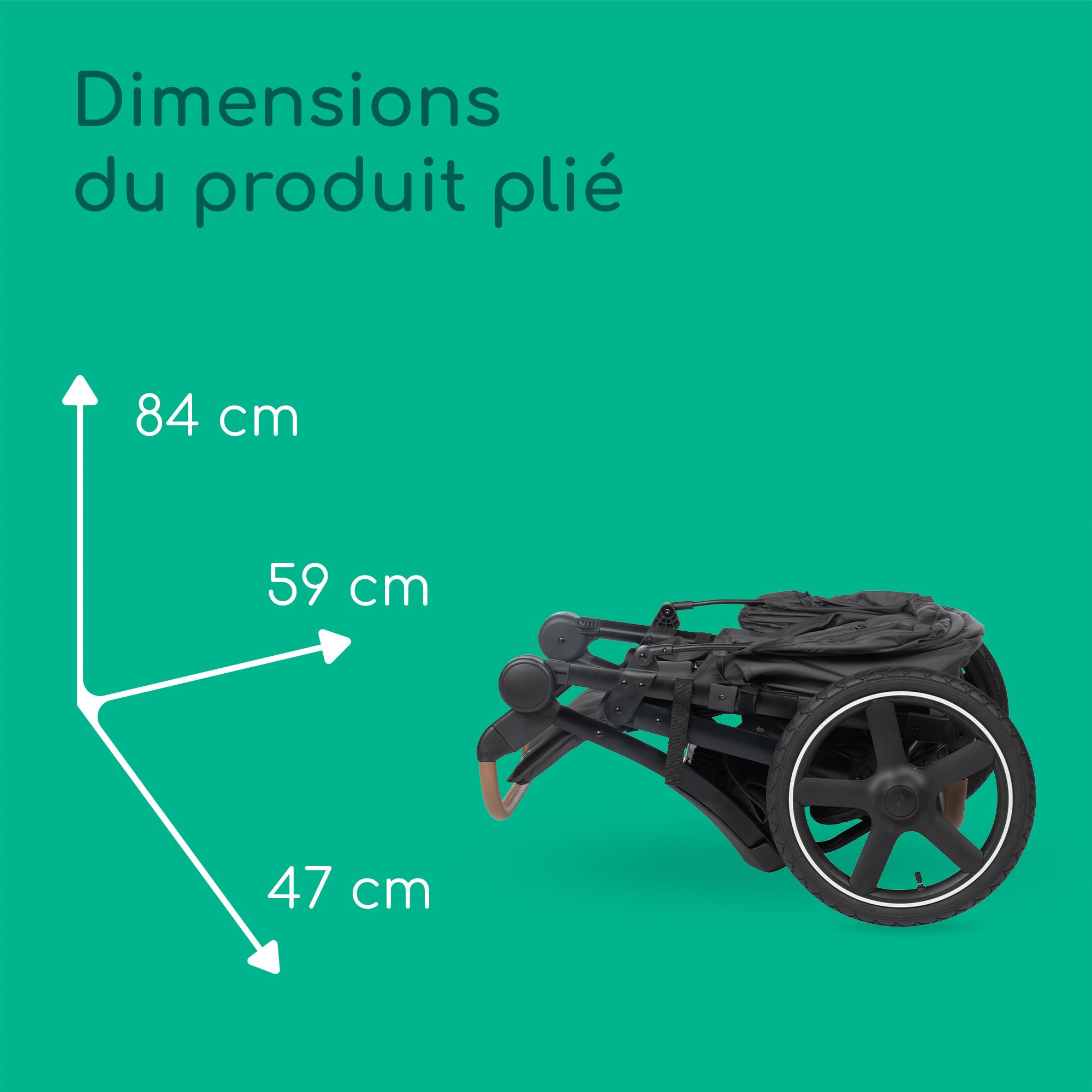 Bebeconfort Cloudy, Poussette Tout Terrain, 0 à 4 ans (22 kg max.), Poussette Canne Bébé Inclinable, Pliage Rapide, Poussette 3 Roues, Guidon Réglable, Panier de Rangement Spacieux, Mineral Graphite