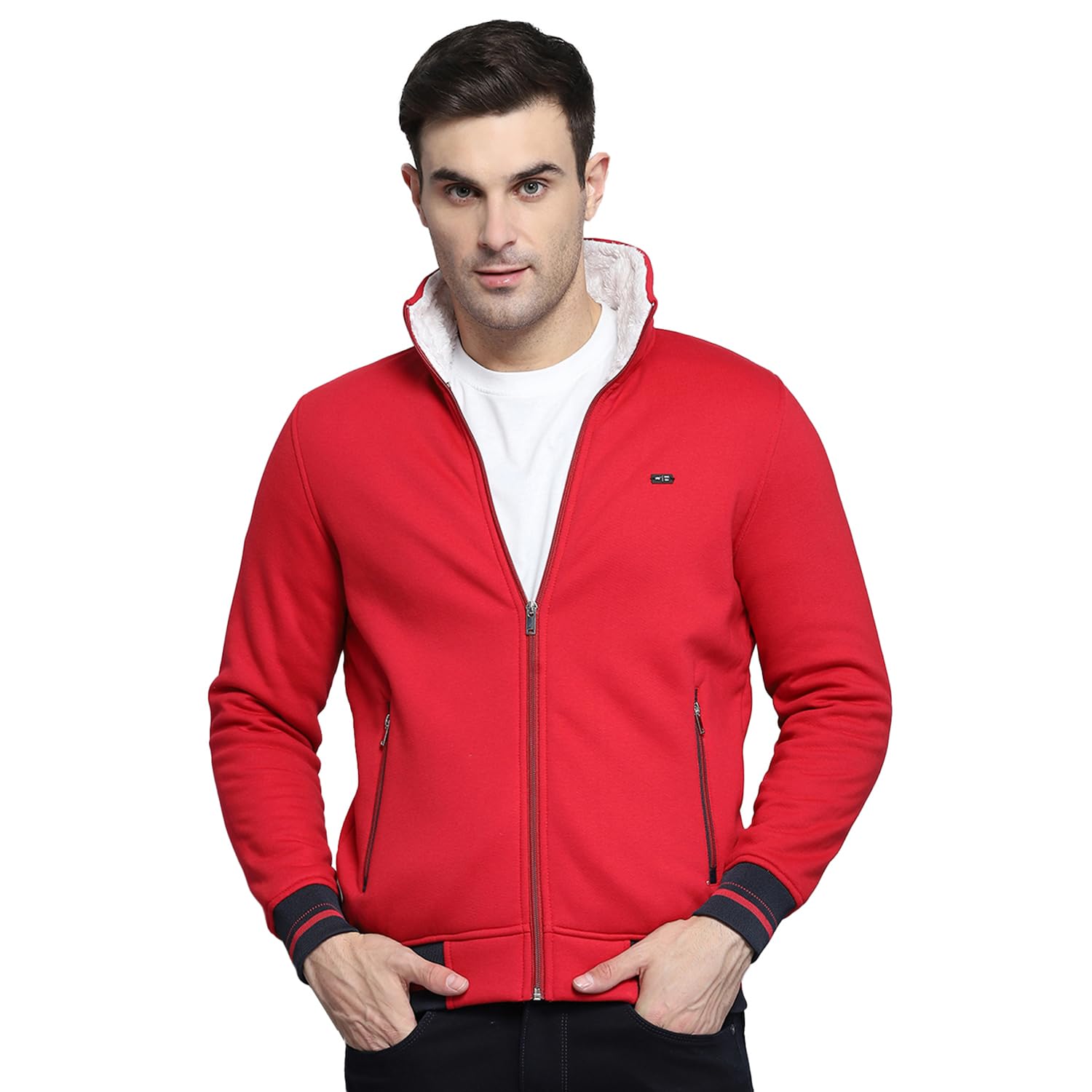 Monte Carlo Solid Red Collar Neck Full Sleeves Sweatshirt for Mens-picture-11
