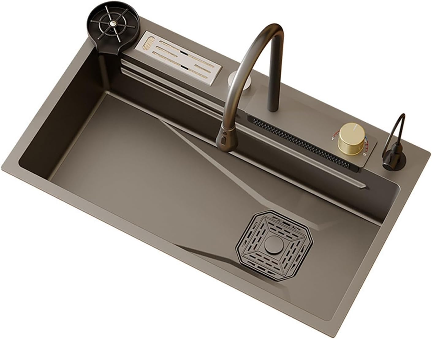 Waterfall 304 Stainless Steel Sink Large Single Slot Thickened Vegetable Wash Basin Dishwashing Sink Kitchen Accessories(8045 Set 3)