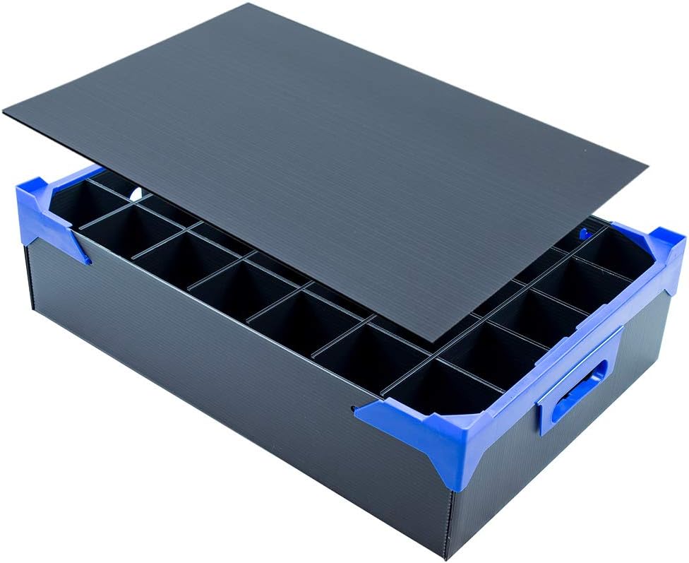 Small Glassware Storage Box with Lid and Protective Dividers | Storage Box with 35 Cells for Storing and Moving Shot Glasses/Hi-Balls | 35 Cells (Max Glass Size: H120 x W65mm)
