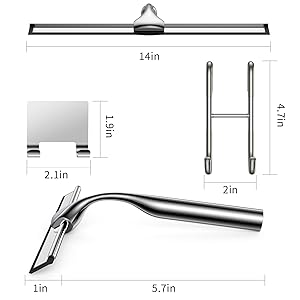 Shower Squeegee Set, Include Shower Door Hook, Adhesive Hook and Spare Silicone Blade, Window Squeegee for Shower Glass Door, Bathroom, Mirror, Window Car Glass 14Inches Silver