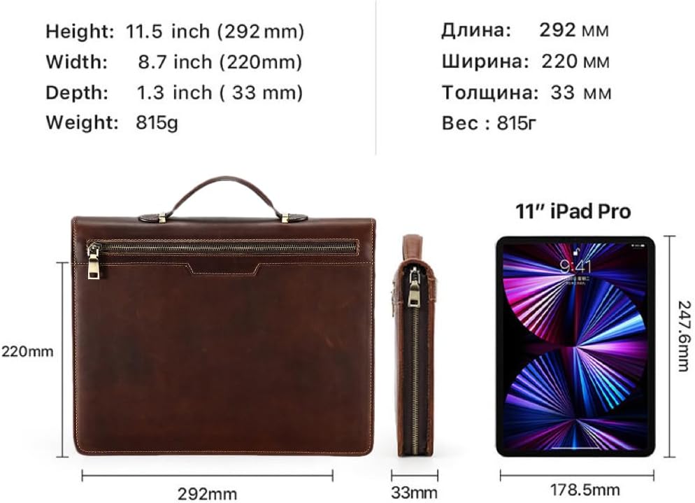 UPRESYE Leather Portfolio Organizer with Zipper for Men Women, Handmade Full Grain Leather Padfolio for iPad Pro 11