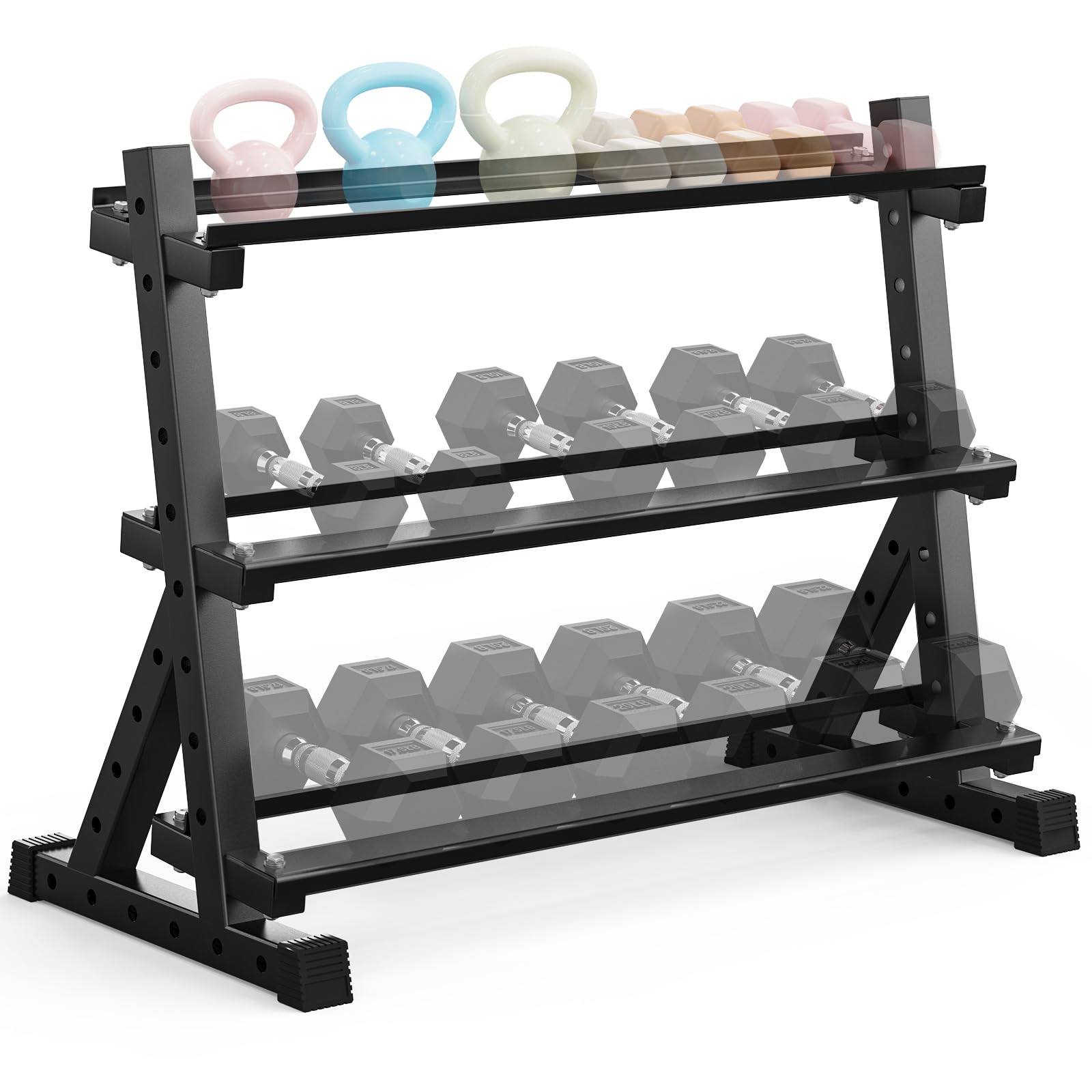 Photo 1 of **2-BOX SET**
3-Tier Dumbbell Rack Stand Only, 1000LB Capacity Dumbbell Rack, Weight Rack for Dumbbells, Kettlebell