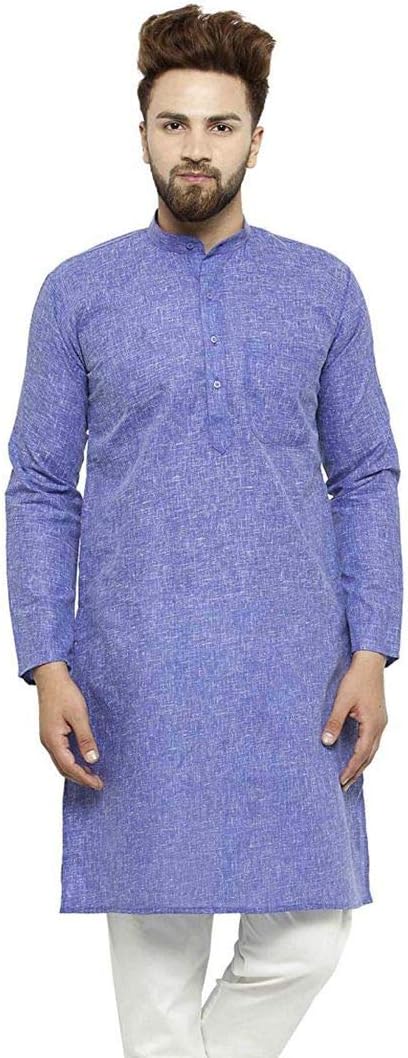 Larwa Men Sitra Plain Cotton Kurta Blue Size (36)