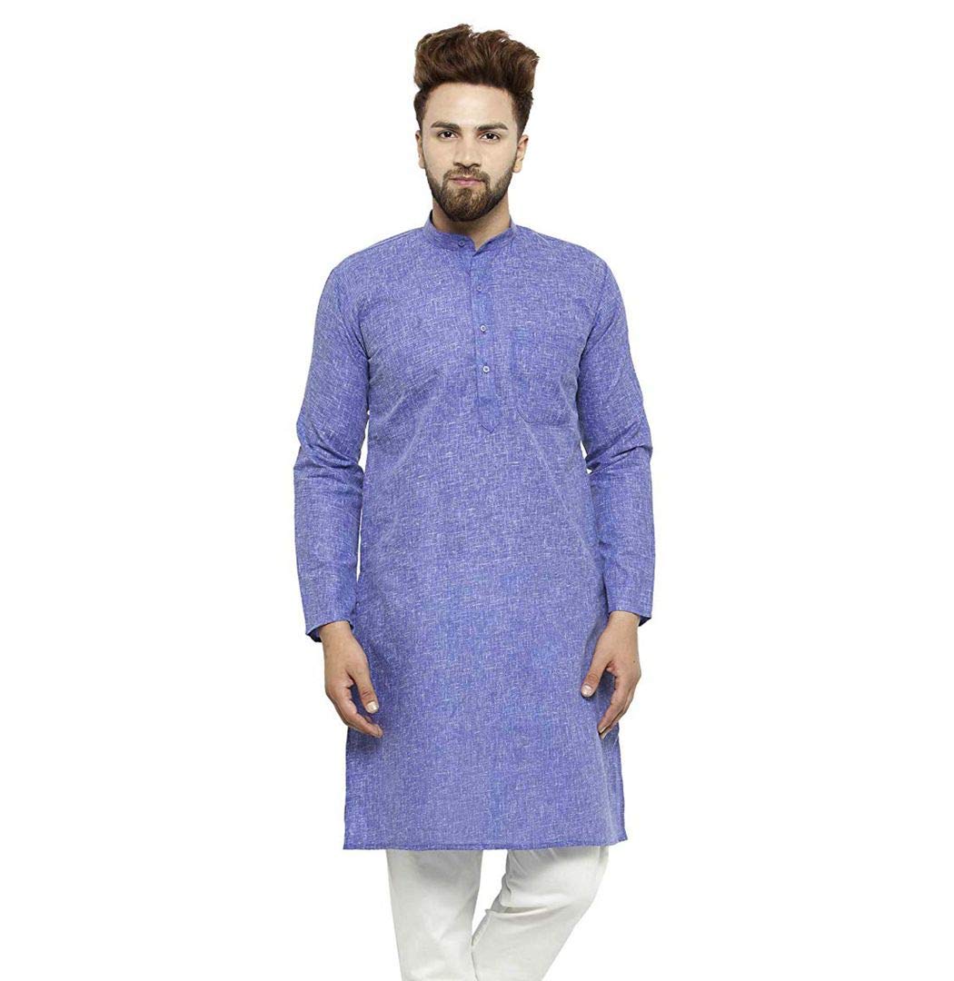 Larwa Men Sitra Plain Cotton Kurta Blue Size (36)
