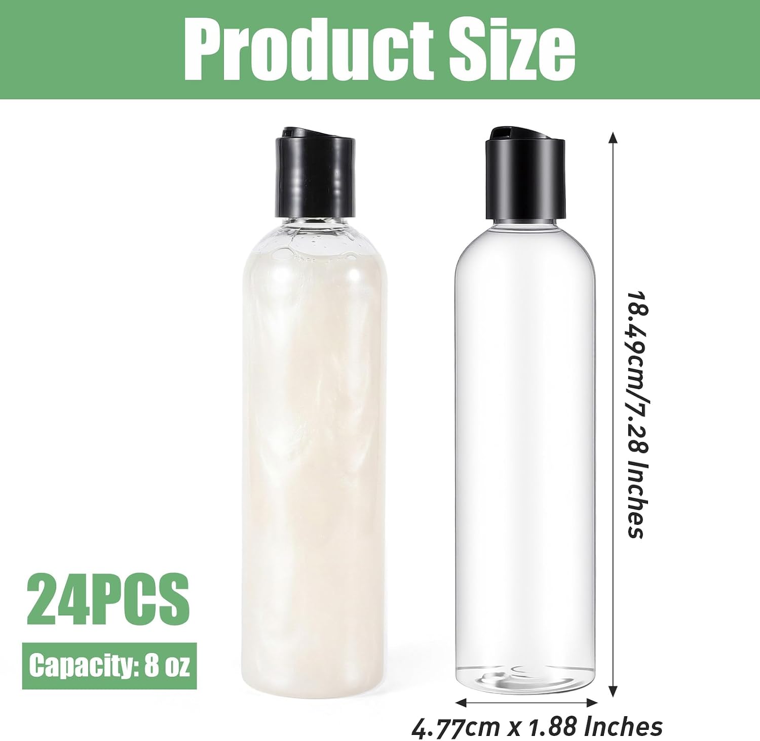 24 Pcs 8 Oz Clear Plastic Empty Bottles, Squeezable Refillable Travel Containers with Disc Top Caps for Lotions, Body Soap and Creams, BPA Free