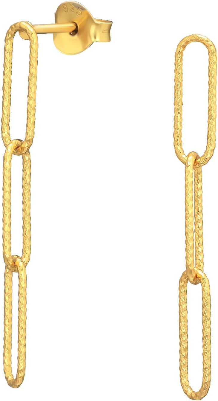 925 Sterling Silver Chain Link Dangling Earrings, Sold as a Pair