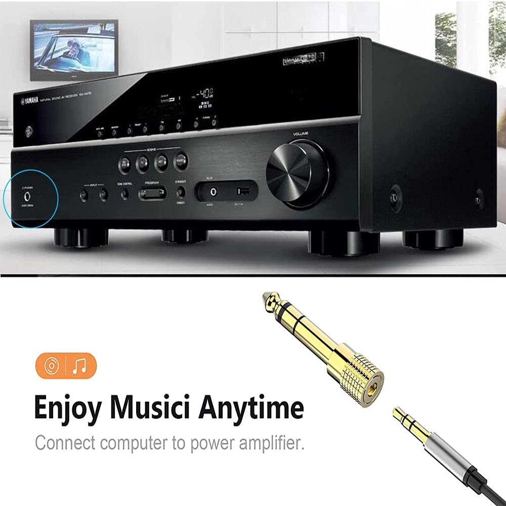 WISYIFIL Cable convertidor de Cable TRS de Audio estéreo Macho de 6,35 mm a Hembra de 3,5 mm, Cobre Chapado en Oro, Paquete de 2