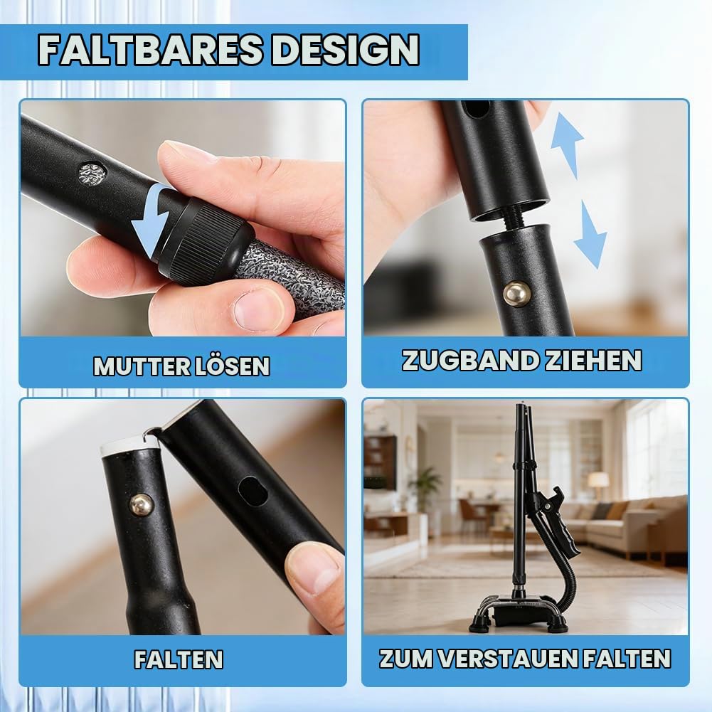 Gehstock mit 4-Punkt-Basis & Doppelgriff, Klappbare & Höhenverstellbarer