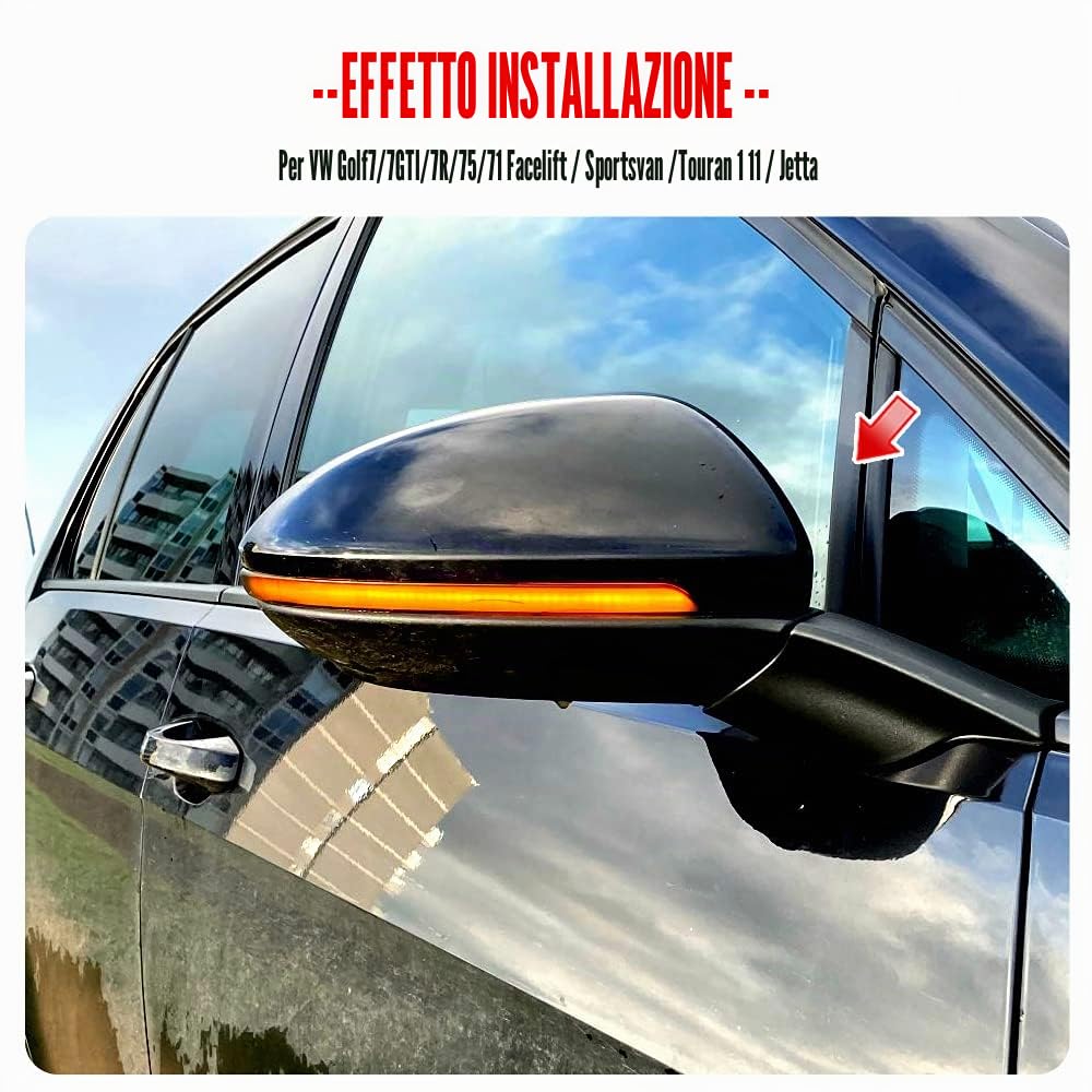 2 pezzi luci LED per indicatori di direzione dinamici per specchietto laterale, indicatori di direzione sequenziali, Compatibile con V-W Golf 7 Jet-ta MK7 VII GTI R MK7 Golf 7.5 Tou-ran
