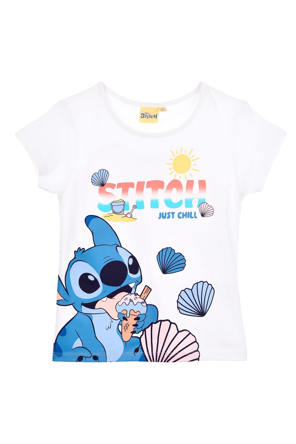 Disney Stitch T Shirt Bambina 100% Cotone Maglietta Estiva Manica Corta Licenza Ufficiale Modello Classico o Crop Top Taglie 3-14 Anni