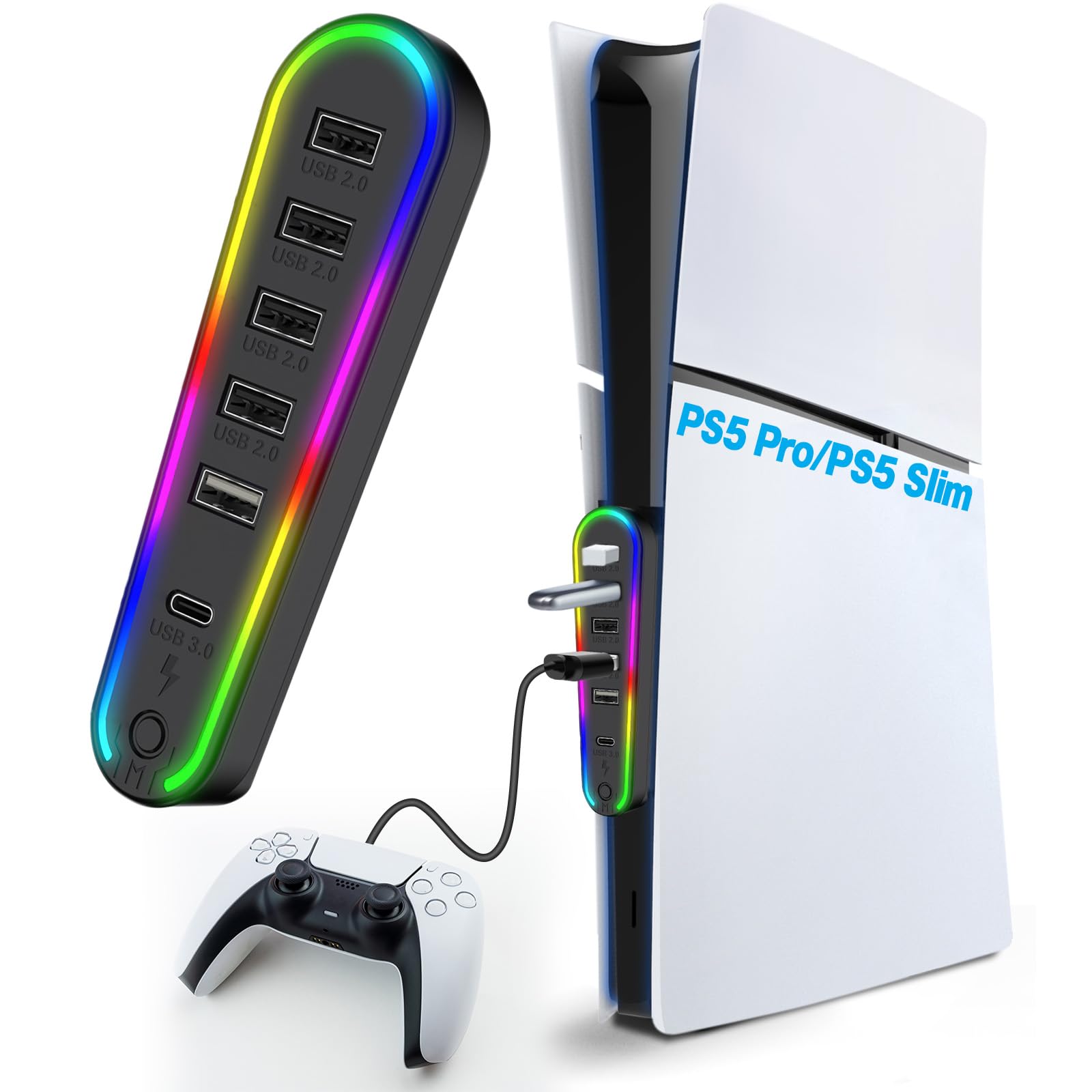 Sehawei USB Hub für PS5 Pro/Slim Console,4 Port USB Erweiterung Hub Hochgeschwindigkeits Ladegerät Splitter Adapter für PS5 Slim/PS5 Pro（Nicht für PS5 2020）