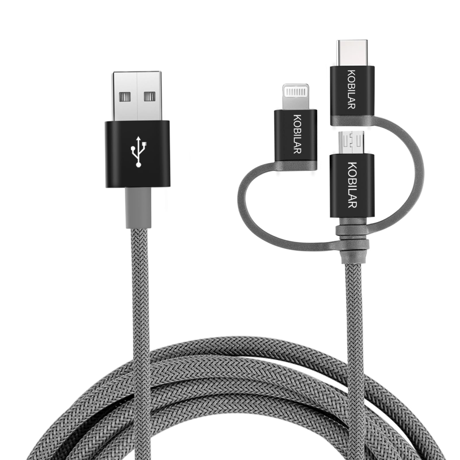 Apple MFi Certified 3 in 1 Charging Cable, CarPlay Cable, USB A to Lightning/Type-C/Micro, Multi Charger Cable, Compatible with iPhone,iPad,Samsung,Pixel,MacBook Pro/Air,Android