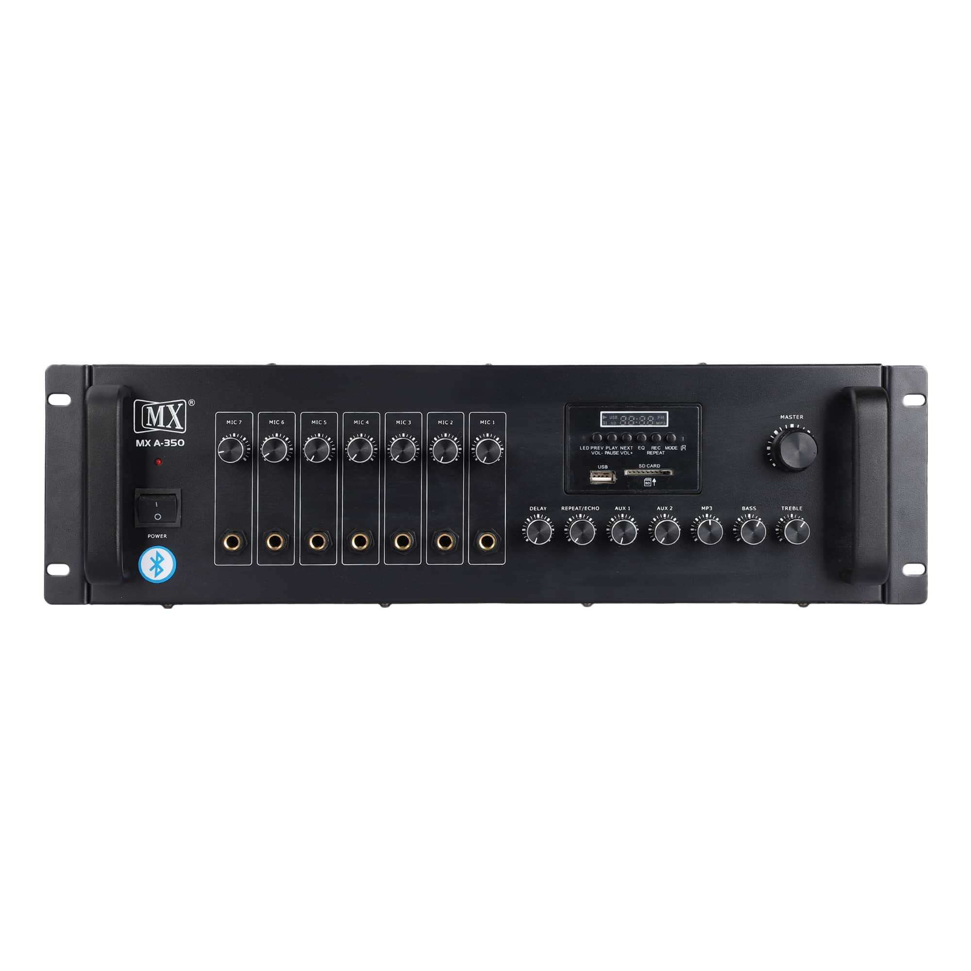MX A-350 PA Amplifier with Bluetooth | 100W Audio Power | LCD Display, USB, AUX, Dual Mic Input | Karaoke & Music System for Home and Outdoor Use – Black