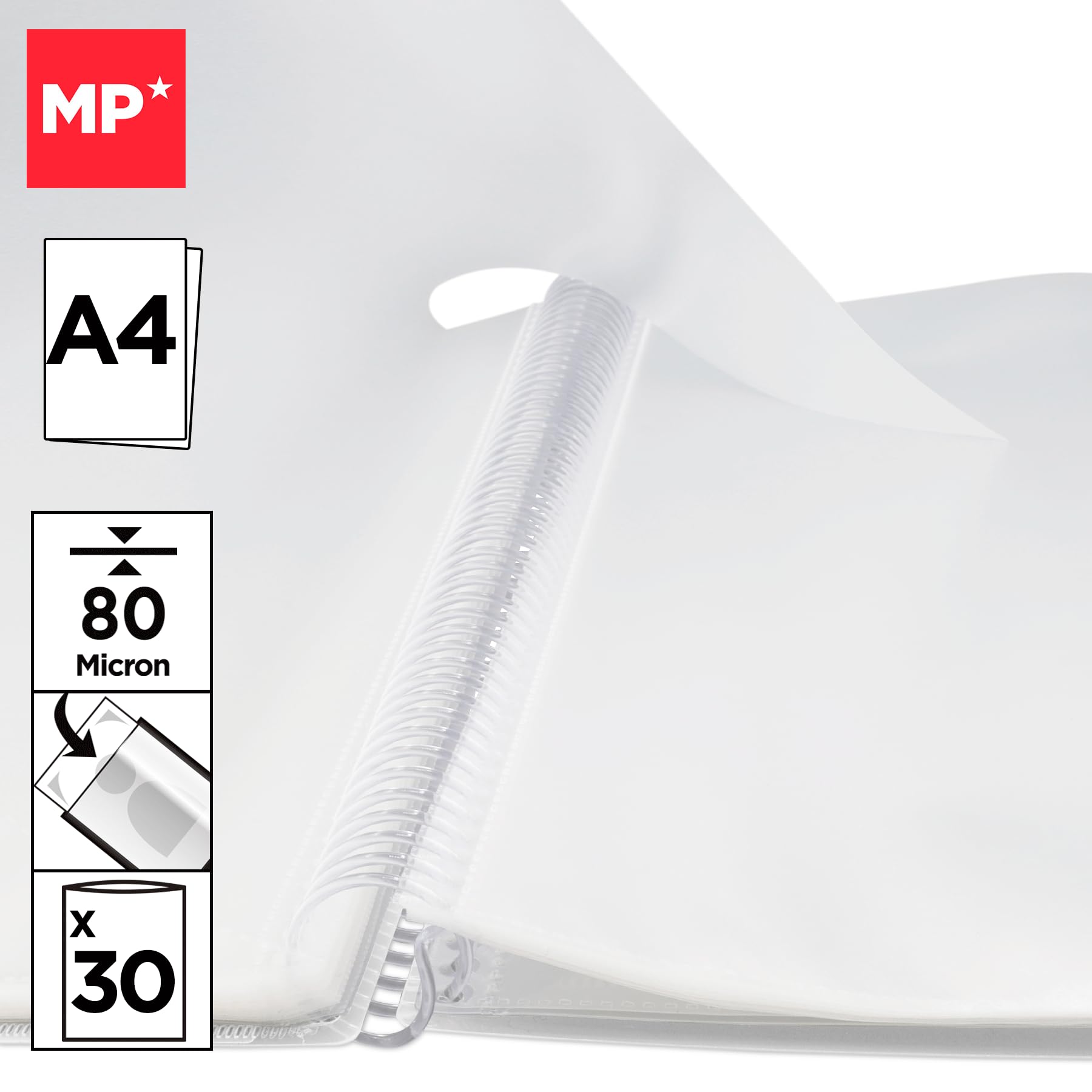 MP, Spiral Folder, Plastic Binders, 30 A4 Pocket, 24x31cm, Rubberised, Customisable Cover, Academic, Office - Image 3