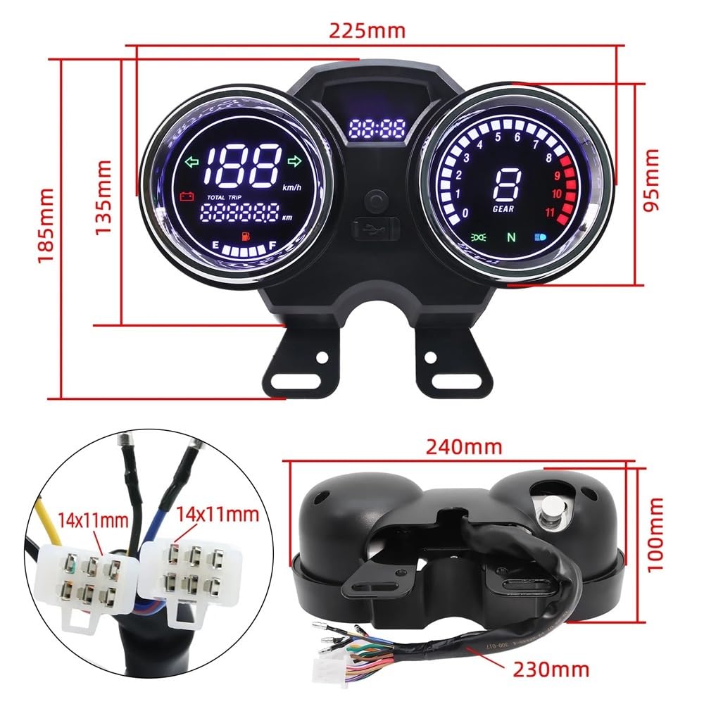 odómetro Odómetro Universal LCD para motocicleta, velocímetro, tablero Digital, de instrumentos, contador horas, tacómetro con engranaje