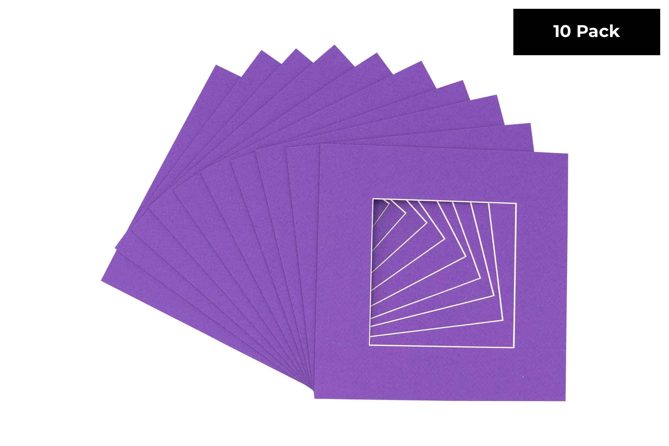 CountryArtHouse Purple Acid Free 8x8 Square Picture Frame Mat with White Core Bevel Cut for 4x4 Pictures - Fits 8x8 Frame - Pack of 10 Matboard Show Kits with Acid Free Backings & Clear Bags