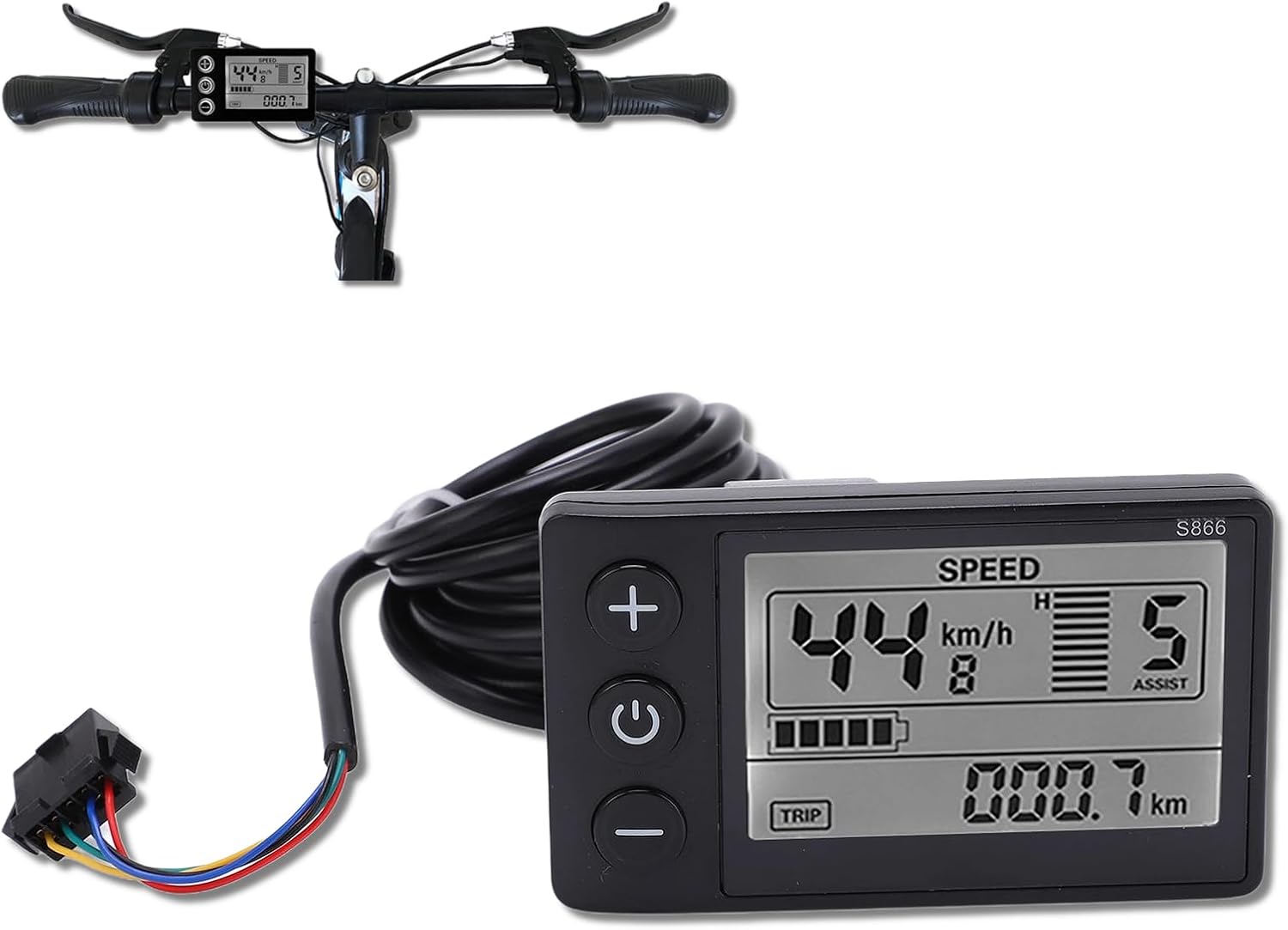 Electric LCD Display Meter, S866 LCD Display Meter, Speedometer Odometer, 24V 36V 48V Electric Scooter Control Panel with Plug for 22.2mm/0.9in Handlebars