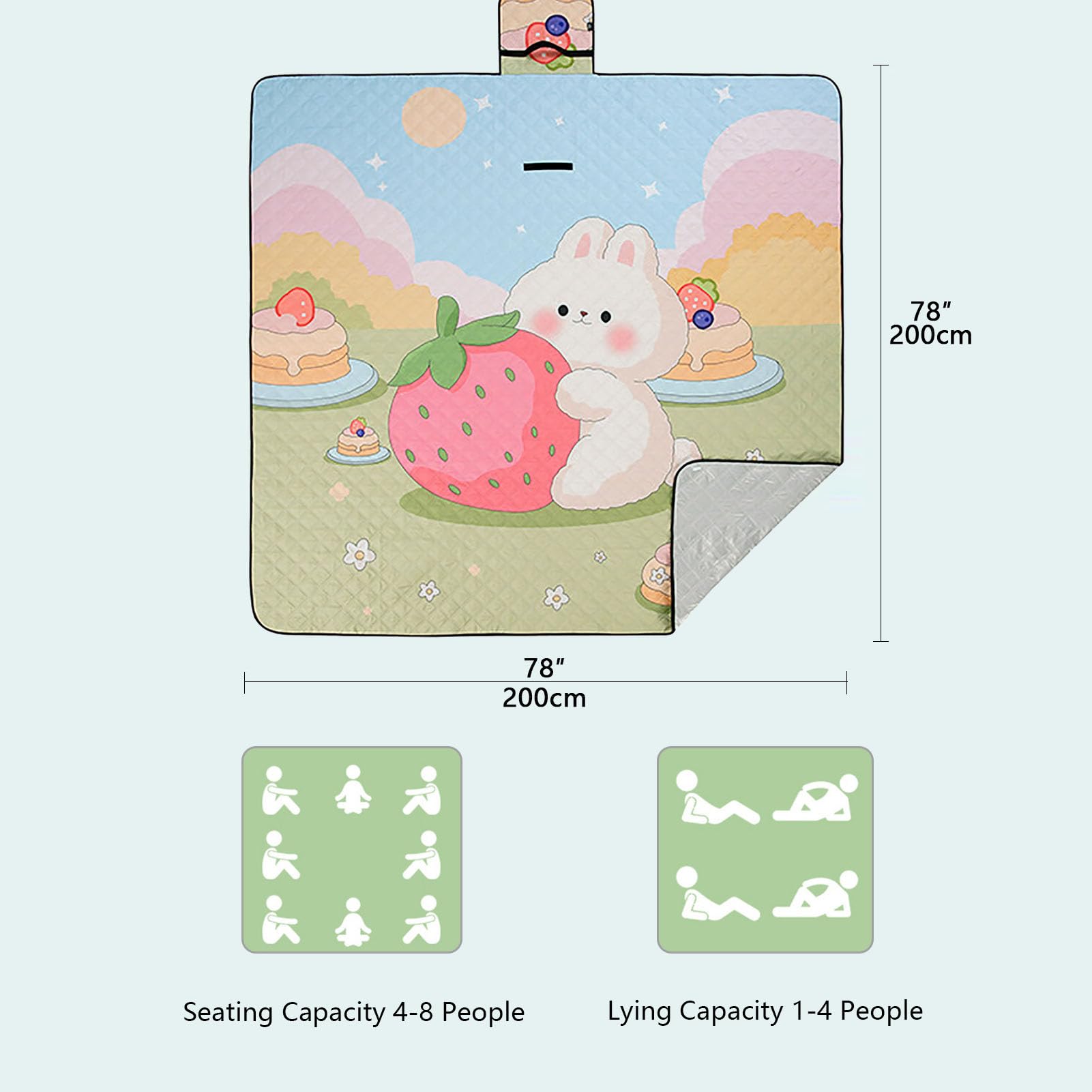 Telo da Picnic Impermeabile e Antisabbia, Pieghevole Coperta da Spiaggia Picnic Blanket per Campeggio, Escursionismo, Parco e Viaggi,200×200cm