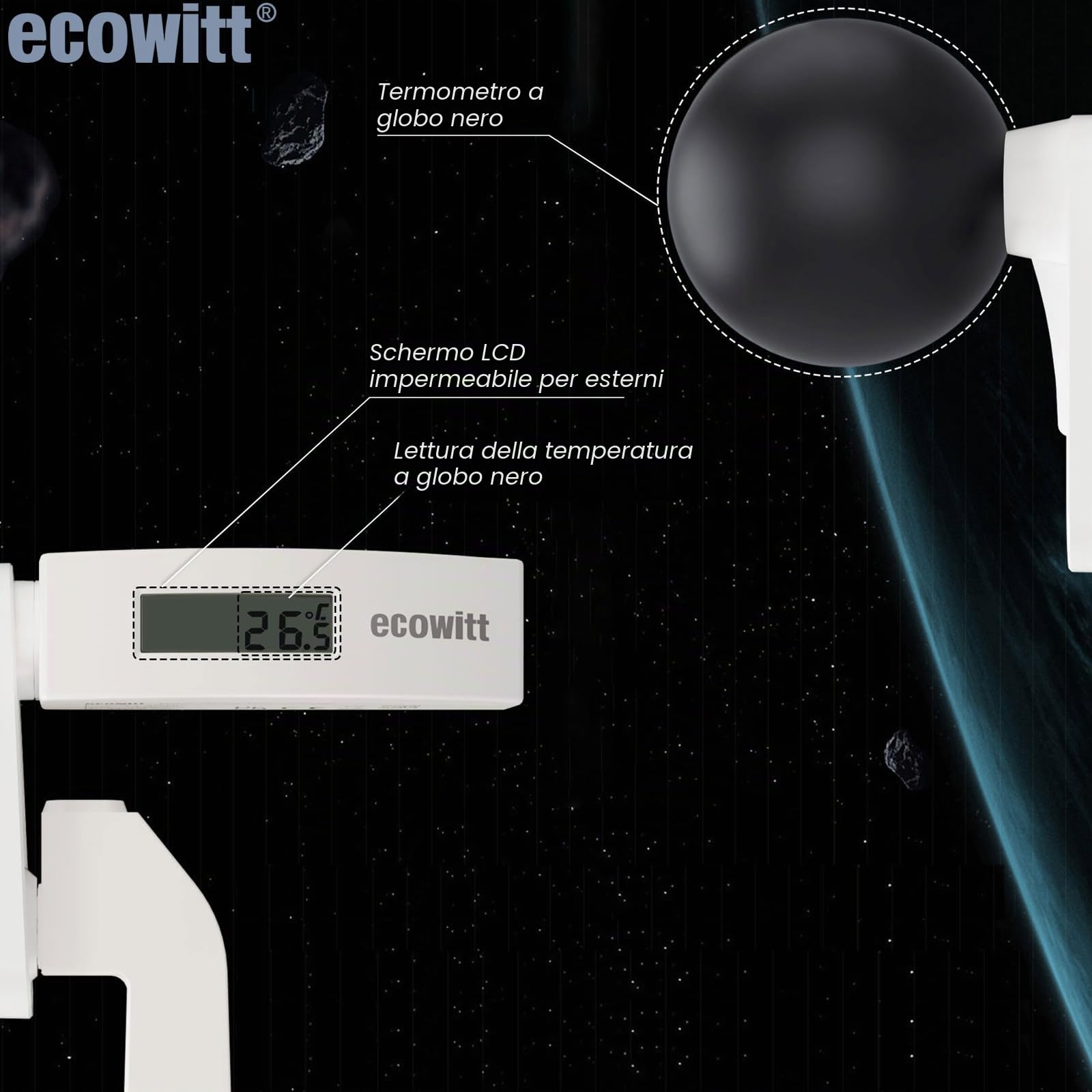ECOWITT WN38 WBGT + HI Misuratore di indice di calore Sensore di temperatura globo nero Accessorio solo Non può essere utilizzato da solo