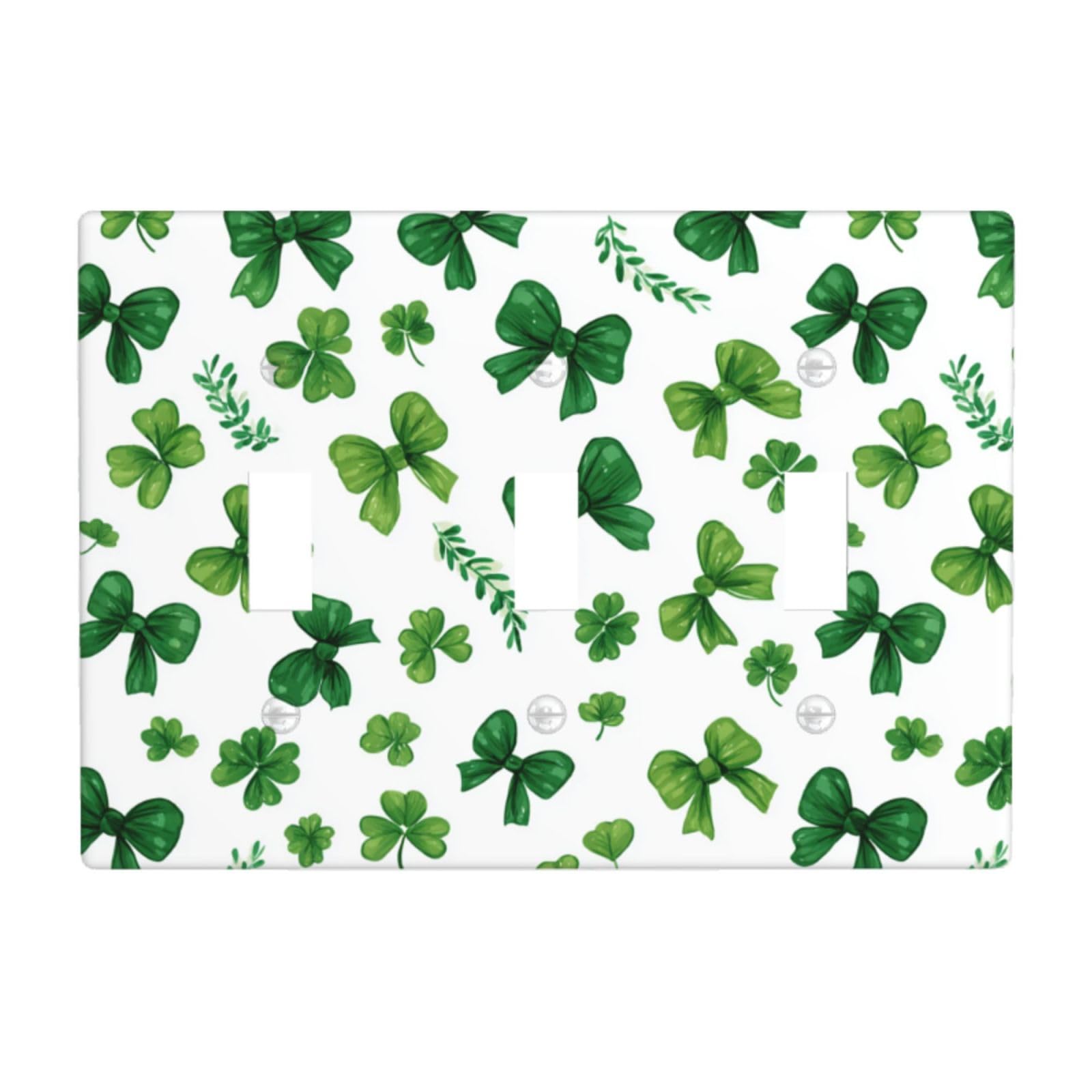 Green Bows and Shamrock Light Switch Covers 3 Gang Triple Toggle Wall Plate Switchplate Electrical Faceplate for Bathroom Kitchen Bedroom Decor
