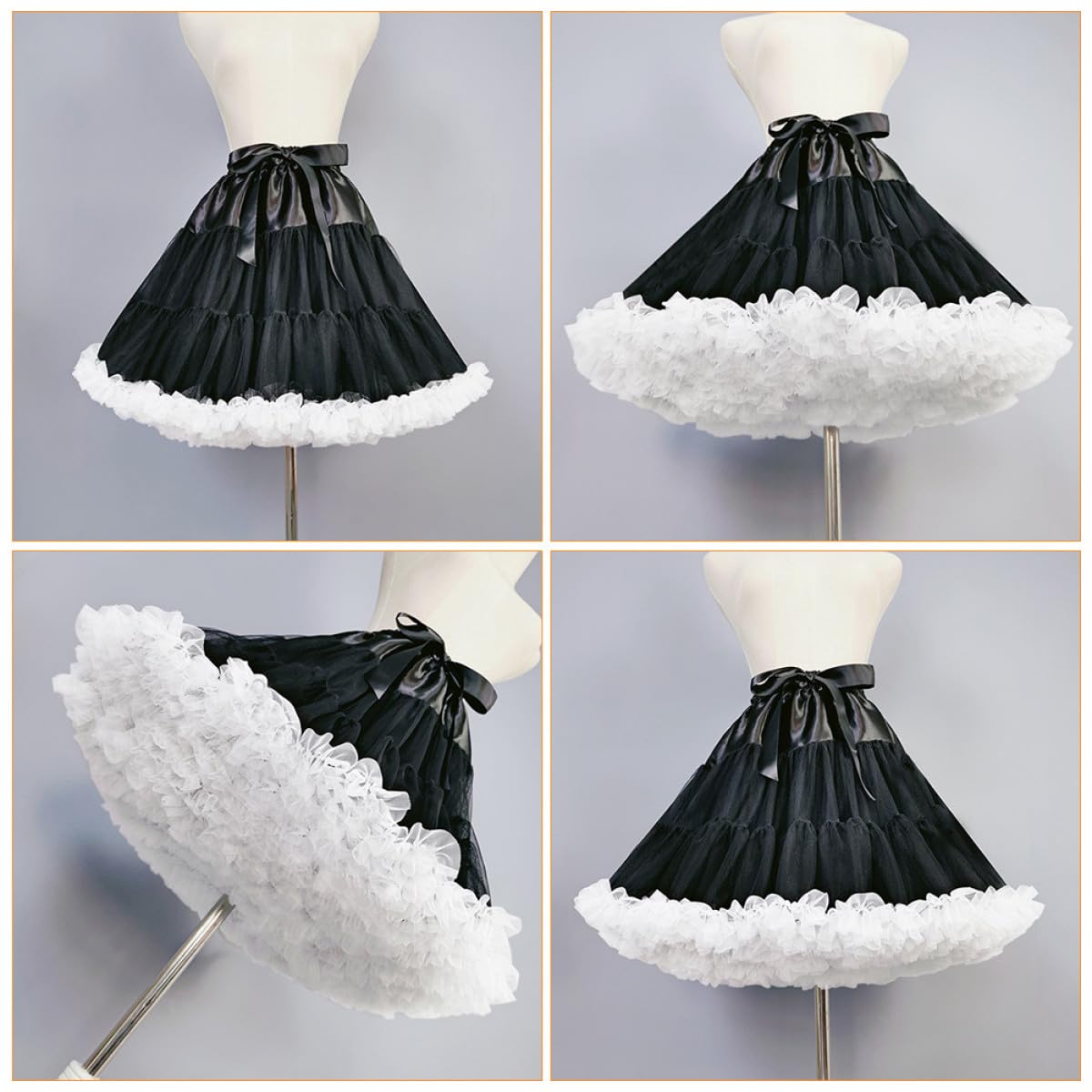 VANZACK Lolita Petticoat Unterrock Tüll Netzstoff Atmungsaktiv Schwarz Weiß Für Damen Cosplay Kostüm