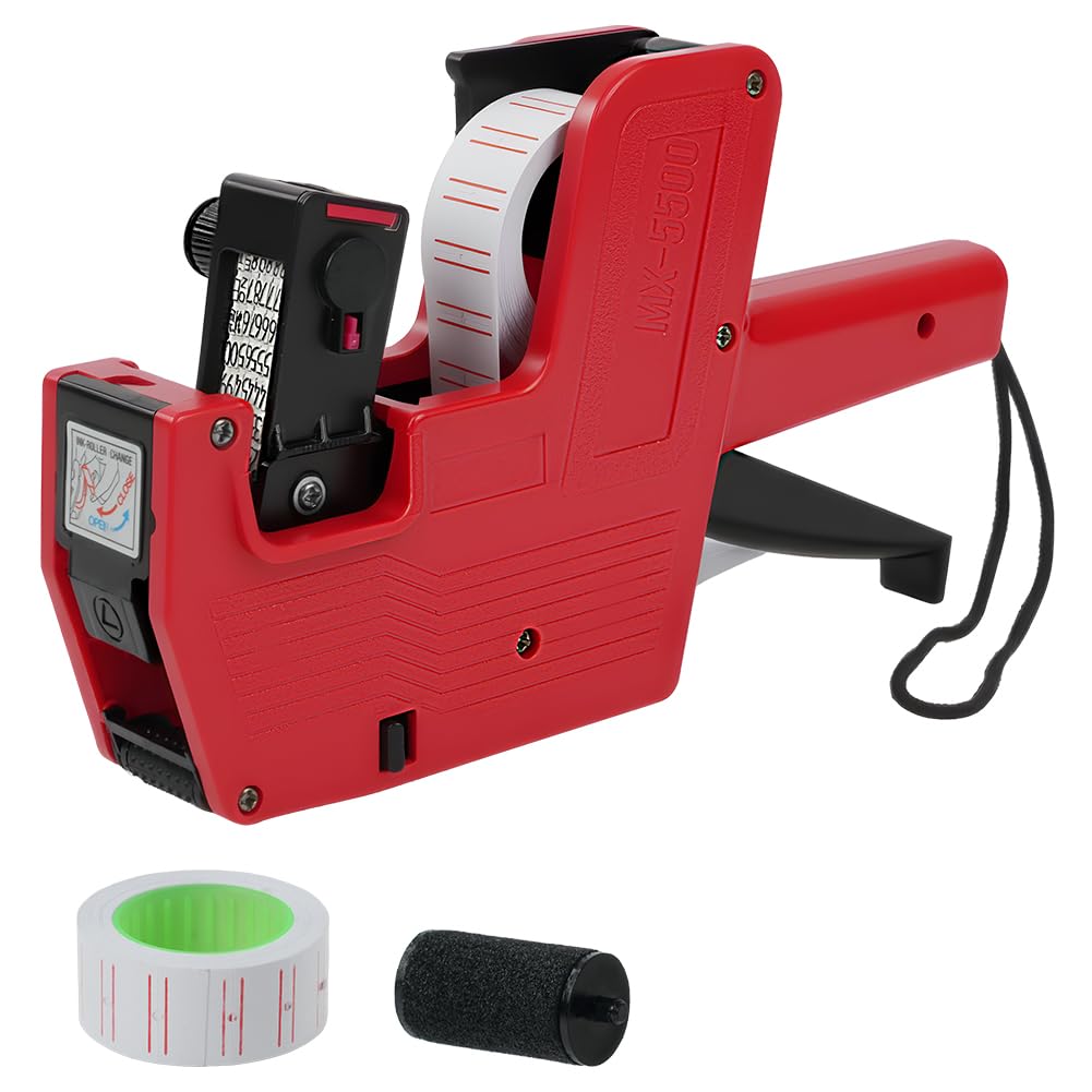 NUTKIT Red Price Gun Kit,Price Gun Labeller with 1000Labels&2 Ink Cartridge